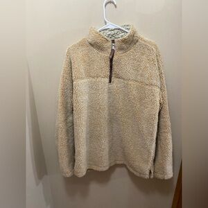 Men’s True Grit Beige Sherpa Fleece Pullover Sweater Size M Quarter Zip Warm